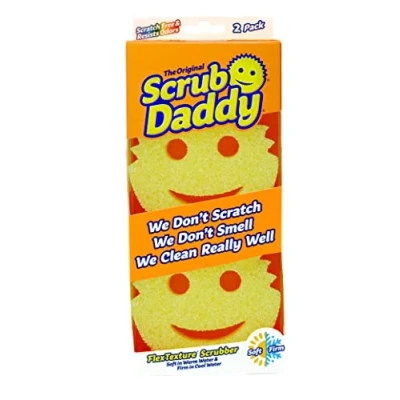 Imagen de Scrub Daddy Original Estropajo Lavable con Cara Sonriente para Limpieza Anti Rayaduras, Esponja Antibacteriana y Reutilizable Cocina Baño, Flextexture Amarillo, Paquete de 2