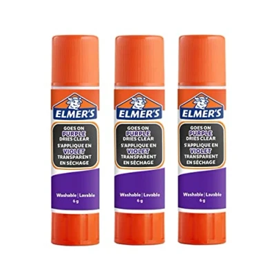 Imagen de Elmer&#039;s Barras de pegamento moradas desaparecidas, se seca transparente, ideal para escuelas y manualidades, lavable apto niños, 6 g, 1 Pack (3 unidades)