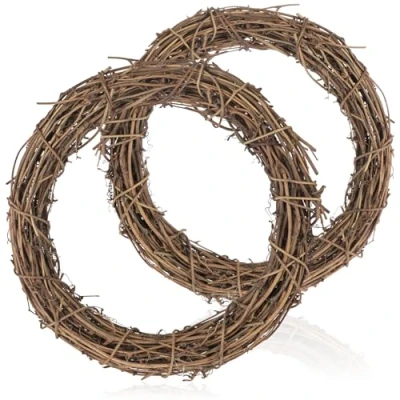 Imagen de com four® 2 Coronas de Madera Decorativas Bricolaje Corona Mimbre para Decorar Ventanas, mesas y Puertas (2 Piezas Ø25cm)