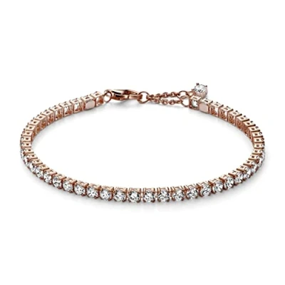 Imagen de Pandora Timeless Pulsera de tenis centelleante chapada en oro rosa 14 quilates con circonitas cúbicas transparentes, 16