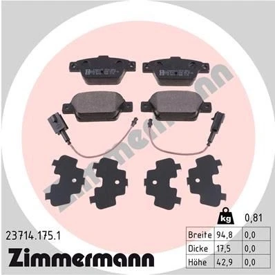 Imagen de ZIMMERMANN 23714.175.1 Juego de pastillas freno con contacto avisador desgaste Foto correspondiente a la entrega FIAT: BRAVO 2, LANCIA: DELTA 3