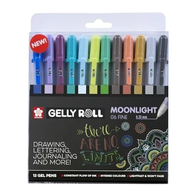 Imagen de SAKURA Gelly Roll Moonlight FINE Juego de 12 bolígrafos gel, tamaño 6 (0,35 mm), fluorescentes