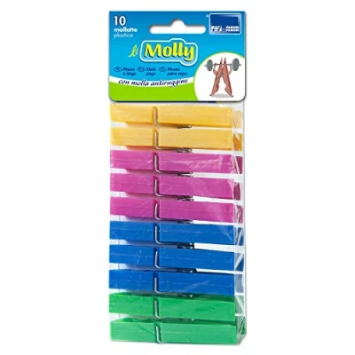 Imagen de 10 Pinzas de la Ropa plástico Colores Resistente, para Ropa, Set Unidades Tender (plástico Resistente cierran con Muelle Inoxidable, Art. 360 Parodi
