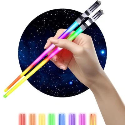 Imagen de LIGHTSABER Palillos con luz LED brillante de Star Wars, reutilizables, sables encendido para sushi, 8 modos color, 1 par