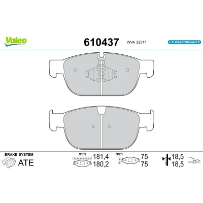 Imagen de Valeo E PERFORMANCE, Pastillas de freno, 610437, Sef 4 pastillas, Eje delantero, Totalmente equipadas con accesorios montados y no montados, Valeo, Experto en frenado desde 1923