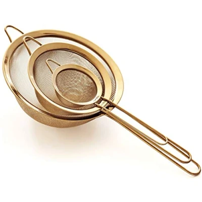 Imagen de Proto Future Coladores Premium de Acero Inoxidable 304 con Malla Fina 8.5/14/20cm Calidad Profesional Cocina (Dorado)