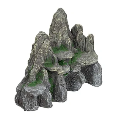 Imagen de relaxdays Decoración Acuario, Roca con Cuevas, Piedra Decorativa, 21 cm de Alto, 1 Ud, Poliresina, Gris y Verde, Polirresina
