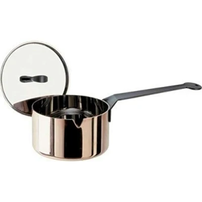 Imagen de Alessi Cintura di Orione“ Stielkasserolle mit Deckel aus Edestahl 18/10 und Kupfer 10,0cm, Dorado