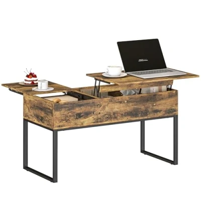Imagen de HOMCOM Mesa de Centro Elevable Café con Encimera Deslizante Cierre Suave Espacio Oculto Almacenaje 100x45x67 cm Marrón Rústico