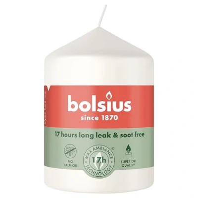 Imagen de Bolsius Vela lisa blanco 8 x 6 cm duración de combustión 17 horas Sin perfume Cera vegetal natural aceite palma
