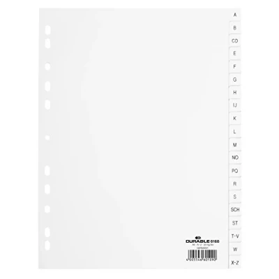Imagen de Durable 616802 Registros A Z (DIN A4, lengüetas en relieve, 20 piezas, hecho de PP, cobertura completa), blanco