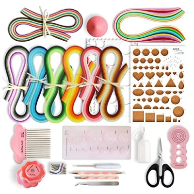 Imagen de JUYA Kits de papel Quilling QK13 con 960 tiras y 13 herramientas (Herramientas Rosadas, Ancho 3mm tener pegamento)