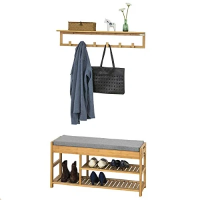 Imagen de SoBuy Mueble Recibidor Set de 1 Zapatero y Perchero Pared,FSR47 N+FHK06 N,ES (Perchero+Zapatero)