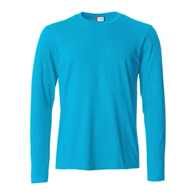 Imagen de Clique Camiseta de manga larga para hombre Basic T L/S, algodón jersey, cuello elástico, cinta antisudor, ajuste Slim Fit, azul turquesa, Large