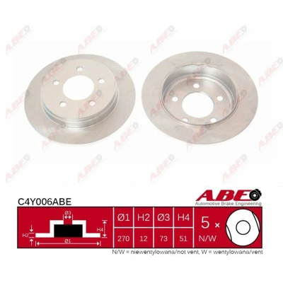 Imagen de ABE C4Y006ABE Disco de freno Eje trasero 270 12 5 macizo CHRYSLER: 300M Berlina