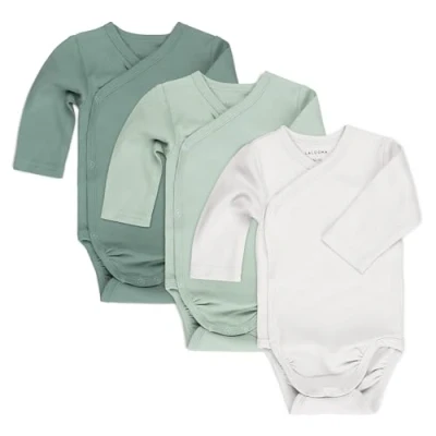 Imagen de LaLoona Pack Body Bebe Algodón 100% 3 Ud. Bodies Manga Larga para Recién Nacido, Cruzado Certificado OekoTex 100, Ropa Bebé