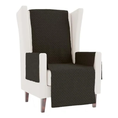 Imagen de GAMUSI Funda Sillon Relax reclinable, orejero, Sofa 1 Plaza (hasta 110 cm de Ancho), Acolchada Liso algodón Transpirable, Color Gris Oscuro