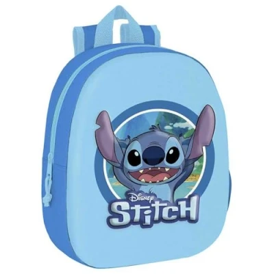 Imagen de LILO &amp; STITCH Mochila Escolar, con Diseño 3D, Adaptable a Carro, Ideal para Niños de Diferentes Edades, Cómoda y Versátil, Calidad Resistencia, 27x10x33 cm, Color Azul