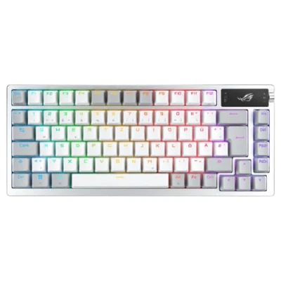 Imagen de ASUS ROG Azoth White RGB Teclado Gaming (QWERTZ Layout, 75% de factor forma teclado, conmutadores mecánicos NX, pantalla OLED, inalámbrico con Bluetooth, 2,4 GHz RF, USB, Windows y modo