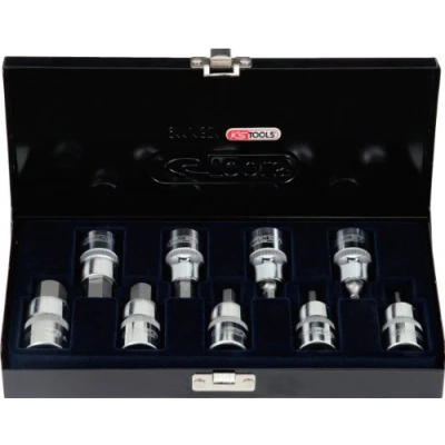 Imagen de KS Tools 918.1330 1/2&quot; CHROMEplus Juego de bits con adaptador hexágono interior, 9 pzs, 4 17mm, cortas