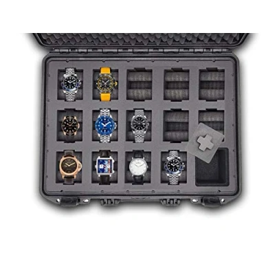 Imagen de mc cases® Caja para Relojes con Espacio 14 Piezas Maletín de Viaje Impermeable y un Cierre Seguro Máxima protección Fabricada en Alemania