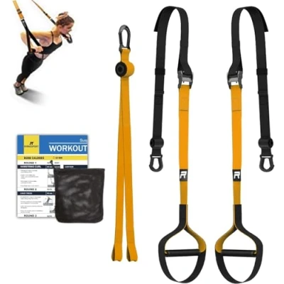 Imagen de RHINOSPORT Juego de Entrenamiento suspensión con Anclaje para Puerta Ajustable Gimnasia en casa Adecuado Naranja