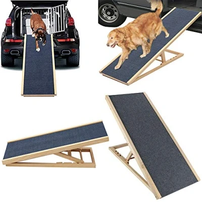 Imagen de rampa para Perros y Cachorros, de Madera Maciza, Altura Ajustable con Alfombra Antideslizante, Escalera Seguridad, Mascota, Viajes, Coche, Furgoneta (L100x40cm, H30 40 50 60cm)