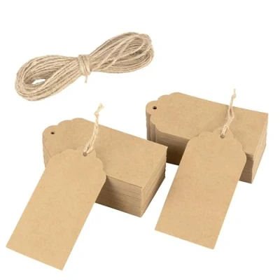 Imagen de Belle Vous 200x Etiquetas de Papel Kraft Tarjetas Personalizadas DIY 5 x 10 cm con 6m Cuerda Yute para Comunion Reyes Magos Boda San Valentin Bautizo