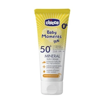 Imagen de Chicco Crema Solar Mineral SPF 50 +, para Bebés, Resistente al Agua, Excelente Protección contra UVA, UVB e Infrarrojos, 0 Meses 75 ml