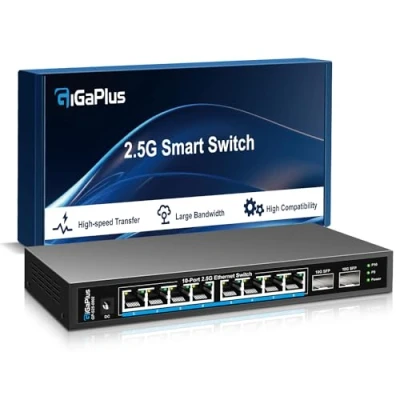 Imagen de Conmutador Ethernet no gestionado de 10 Puertos 2.5Gb con 8* 2.5G Base T, 2* 10G SFP+. Red GiGaPlus 2.5Gbps para NAS/PC 2.5Gbps, Router WiFi6, Wireless Ap