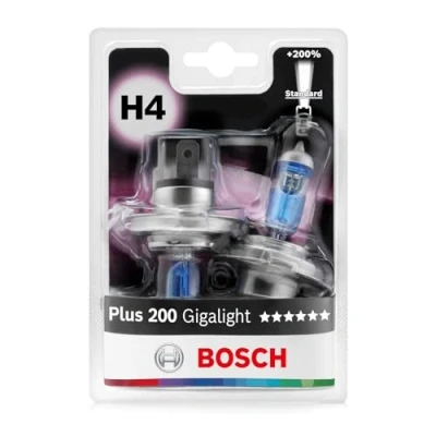 Imagen de Bosch H4 Plus 200 Gigalight, Lámparas Halógenas para Faros Delanteros, 1 V 60/55 W, 200% Más Luz Casquillo Tipo P43t Recambio de Luces Coche, Paquete 2