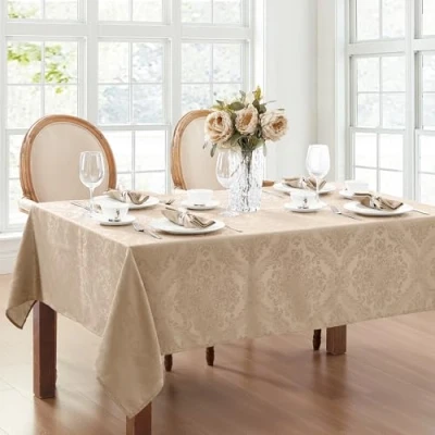 Imagen de Elrene Home Fashions Mantel Damasco, poliéster, Gris Pardo, 52 x 70 Pulgadas, oblongo/rectángulo