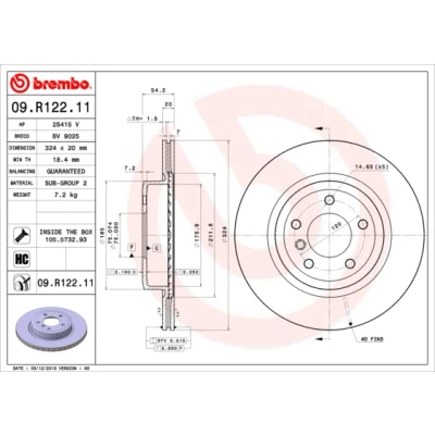 Imagen de BREMBO COATED DISC LINE 09.R122.11 Disco de freno 324 20 5 ventilación interna revestido altamente carbonizado con tornillos BMW: Z4 Roadster