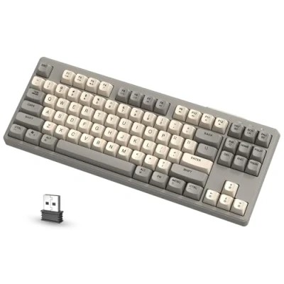 Imagen de ATTACK SHARK x FREEWOLF M87 80% Teclado Inalámbrico para Juegos, 87 Teclas TKL RGB Sensación Mecánica SA PBT Bluetooth/Modo Dual 2.4Ghz, Batería 4000mAH Mac/Win Gris Cremoso