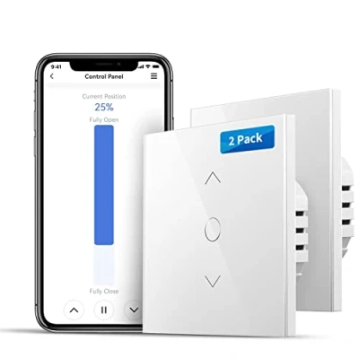 Imagen de Meross Interruptor de Cortina Alexa, Persianas LED Inteligentes WiFi, Compatible con Alexa y Google Assistant, Control por Porcentaje, 2.4Ghz, Paquete 2 (Necesita Cable Neutro)