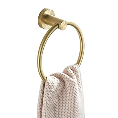 Imagen de WOMAO Toallero de Aro Anillo Toalla 304 Acero Inoxidable Ahorro Espacio 16,5cm para Pared Oro Cepillado Acabado