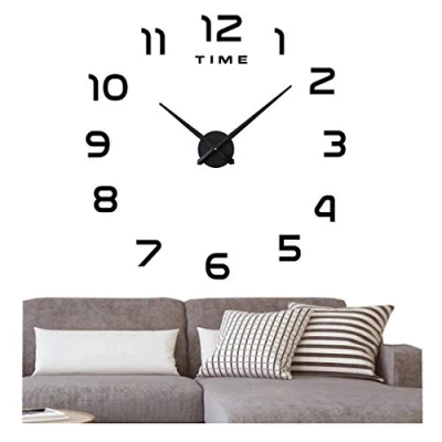 Imagen de FAS1 Moderno Reloj de Pared Grande DIY calcomanía 3D Pegatinas Efecto Espejo acrílico hogar Oficina decoración extraíble para Sala Estar Negro (batería no incluida)