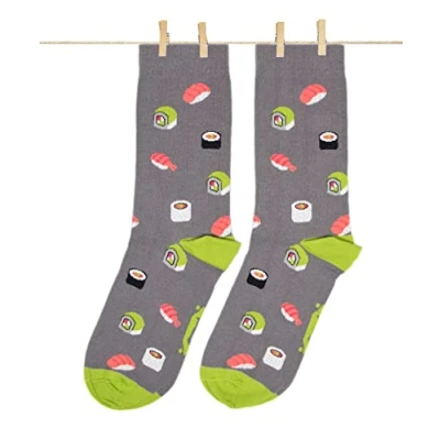Imagen de Roits Calcetines Sushi Gris Hombre y Mujer de Dibujos Divertidos Originales Regalo Estampados Colores Molones Accesorios Comida (41 46)