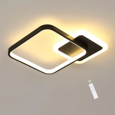 Imagen de Comely led lámpara de techo Dimmbar con control remoto, 20W cuadrado 33x33cm, acrílico negro, moderno sala estar corredor