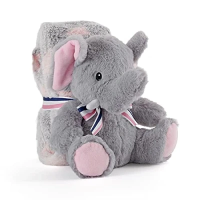 Imagen de PERLETTI Manta Bebé Suave y Cálida con Elefante Peluche Muselina para Niño Niña 0 1 2 3 Años Colorida Lazo Doudou Niños Niñas Gris Rosa Muñeco Estampados 120x80 cm (Elefante)