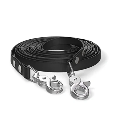 Imagen de Correa de Arrastre 10 m, para Perros, 2 mosquetones y Anilla en D, Negra, Muy Resistente, repele la Suciedad el Agua
