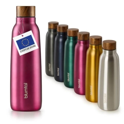 Imagen de Blumtal® botella termica Charles 500ml sin BPA agua acero inoxidable botellas de aislada fucsia con madera