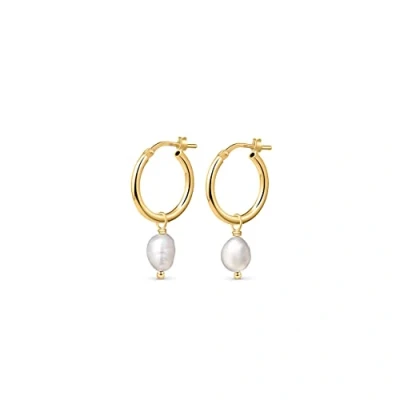 Imagen de Amberta Pendientes de Perlas Agua Dulce para Mujer en Plata Ley 925: Aros con Perla 12 mm Chapados Oro