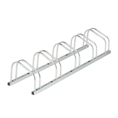 Imagen de Relaxdays Soporte Bicicletas Suelo para 5 Bicis, Neumáticos hasta 50 mm, Metálico, Garaje, Aparcabicicletas, Plateado, Acero, 26 x 136 33.5 cm