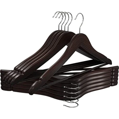 Imagen de Utopia Home Perchas de Madera Calidad Antideslizantes con Ranuras para los Hombros Larga duración y Delgadas Abrigos, Trajes, Pantalones Chaquetas (Acabado Walnut, Juego 20)