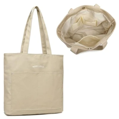 Imagen de Miss Lulu bolsa de lona para mujer, impermeable y resistente al desgaste, hombro escolar gran capacidad, bolsas ecológicas duraderas compras, escuelas, viajes