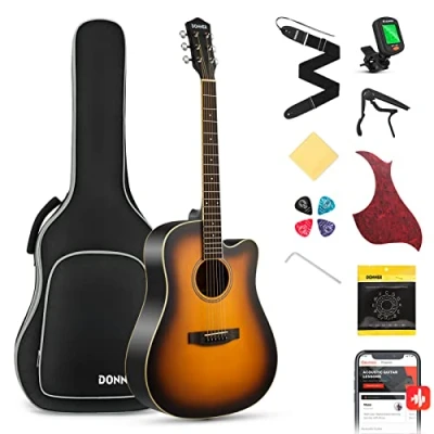 Imagen de Donner Guitarra Acústica de Adulto Cutaway 4/4 Kit Dreadnought 41 Pulgadas Principiante con Cuerde Afinador Cejilla Sunburst