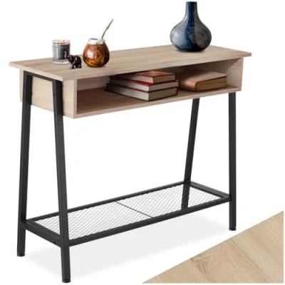 Imagen de TecTake Mesa Consola Tralee 100x35x80,5cm, Mueble de vestíbulo con repisa, aparador Estante, mobiliario para salón Estilo Industrial (Madera Clara, Roble Sonoma)