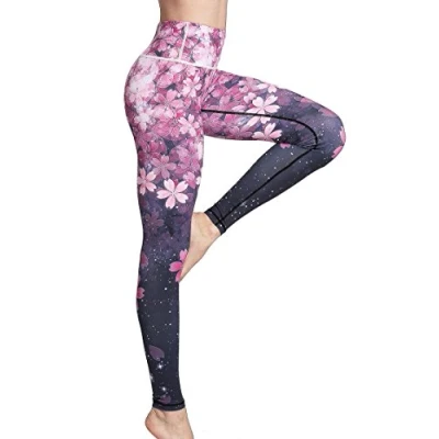 Imagen de FLYILY Mallas Deportivas Mujer Pantalones impreso Leggings Deportes para Running Yoga Fitness Gym(2 Cherry,L)