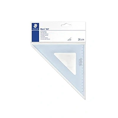 Imagen de STAEDTLER Mars 567 26 45 Escuadra (45/45º), de plástico azul transparente, graduada, bisel glaseado. Longitud 25 cm